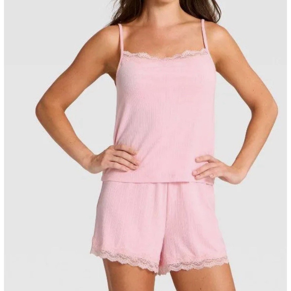 Women's Variegated Ribbed Pajama Set Sleeveless Cami & Shorts Auden Pink XXL NWT